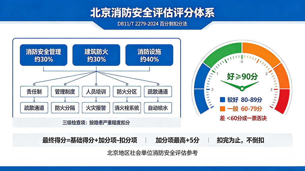 消防安全评估评分体系与等级划分示意图