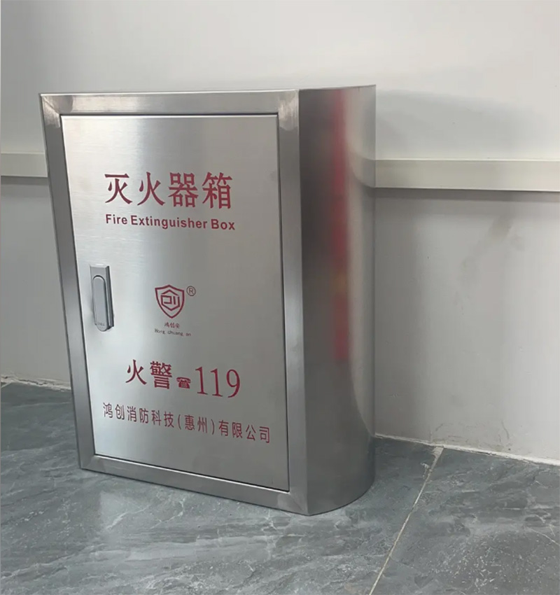 圆弧形不锈钢灭火器箱右侧实拍 圆弧形不锈钢灭火器箱右侧实拍